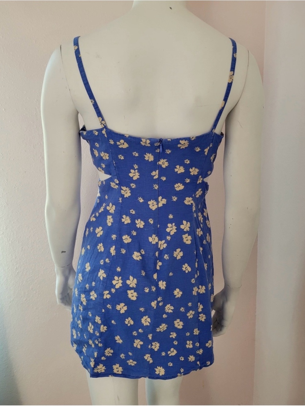 ZARA Blue Floral Linen Blend Cutout Mini Dress Summer Sundress M - Picture 3 of 9